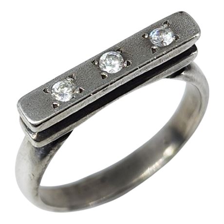 Sterling Silver CZ Modernist Ring, Sz 7