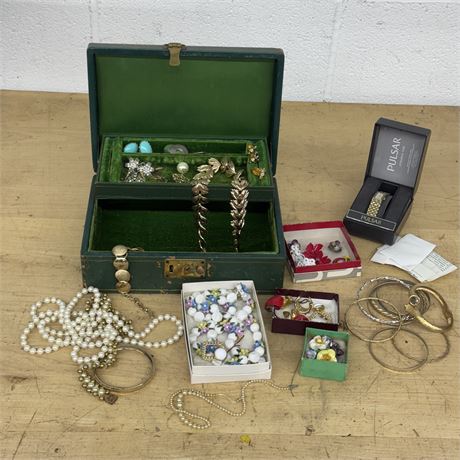 Costume Jewelry, Pulsar Watch and Jewelry Box