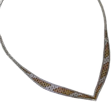 925 Italy Sterling Tri-Color Chevron 'V' Necklace 12gr