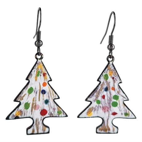 Vintage Handmade Copper Enamel Christmas Tree Earrings