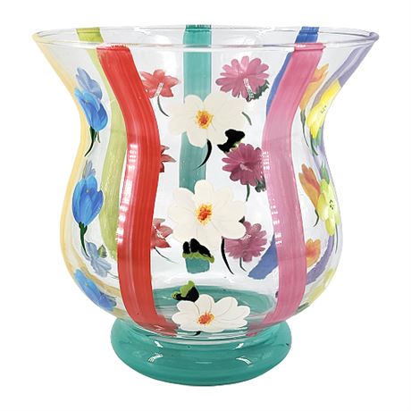 Vintage Teleflora Hand Painted Floral Glass Vase
