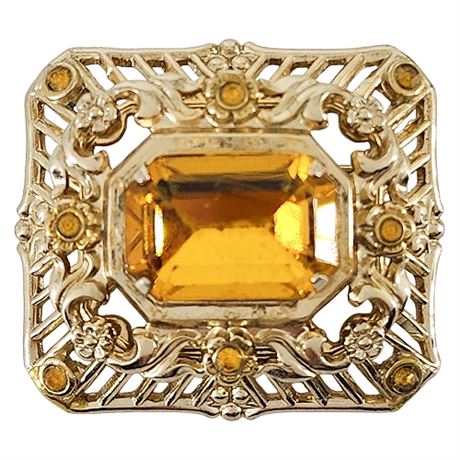 Vintage CORO Yellow Rhinestone Brooch
