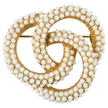 Vintage Faux Seed Pearl Triple Ring Brooch
