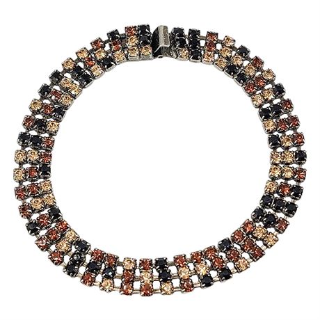Vintage Larger Size 3-Row Prong Set Rhinestone Bracelet