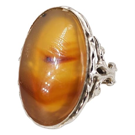 Signed Vintage UNCAS Sterling Silver Agate Ring, Sz 6.5