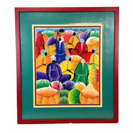 Vintage Colorful Haitian Market Scene Art Print