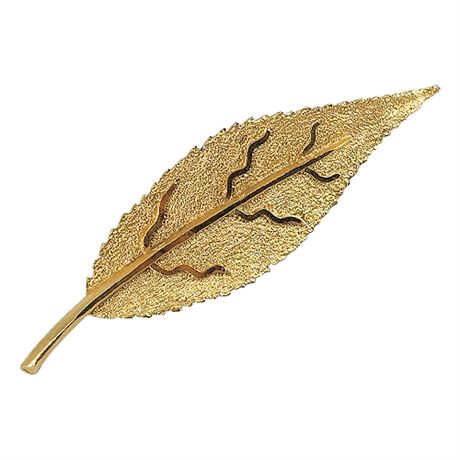 Vintage BSK Gold Tone Stylized Leaf Brooch