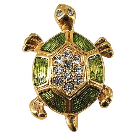 Vintage ROMAN Enamel & Rhinestone Turtle Brooch