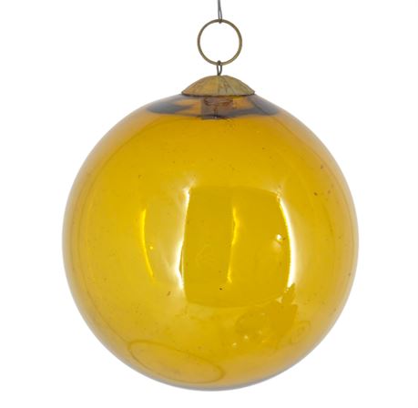 Antique 4" Unsilvered Glass, Amber Yellow, French Kugel,