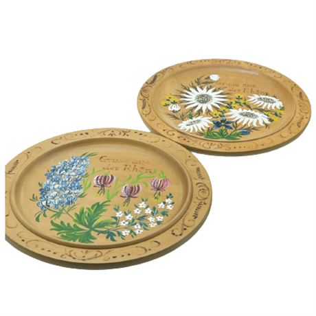 Two (2) Handpainted Wooden Plates