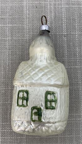 Early Embossed Mercury Glass Cottage Tree Ornament