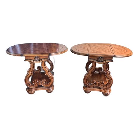 Pair of Havertys Furniture Grand Tuscan Drop Leaf Side Tables