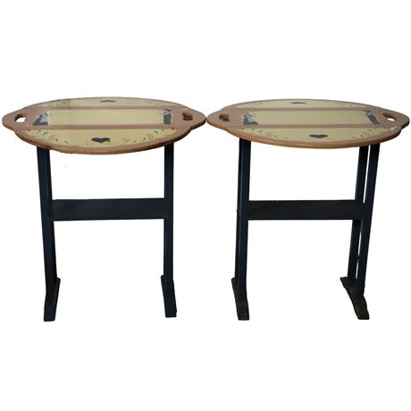 Hand-Painted Carol Wright Small Drop Leaf Side Tables (2)