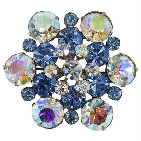 Vintage Aurora Borealis Rhinestone Circle Brooch