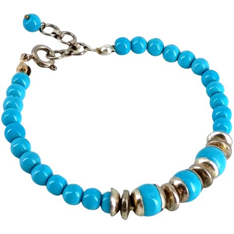 Turquoise-Color Beaded Stretch Bracelet with Silver-Tone Accents