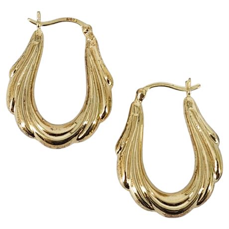 Gold Over Sterling Silver Hollow Doorknocker Hoop Earrings