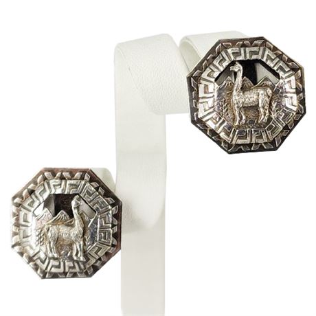 Vintage Peruvian Sterling Silver Llama Screwback Earrings