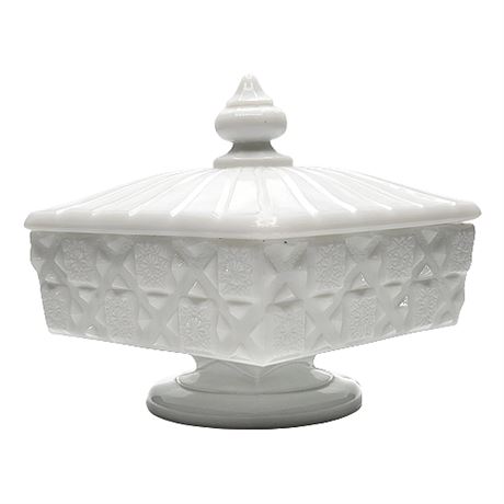 Westmoreland "Old Quilt Milk Glass" Compote & Lid