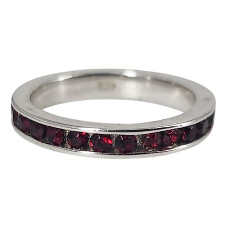 Sterling Silver Dark Red Crystal Infinity Band Ring, Sz 5.5