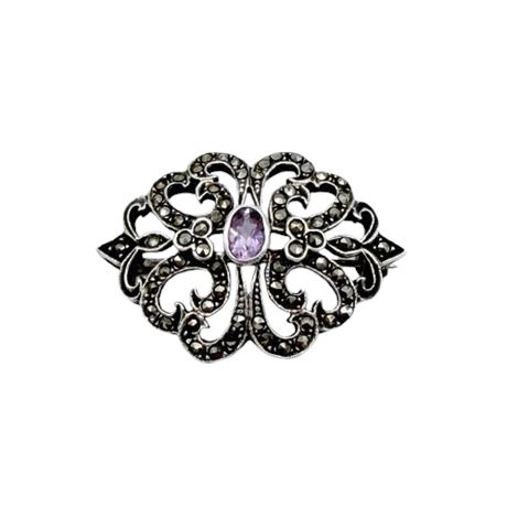 Amethyst Sterling Silver Pin with Maracasite