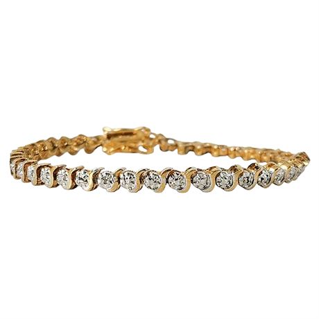 Signed FAS Two-Tone Sterling Silver Faux Tennis Bracelet