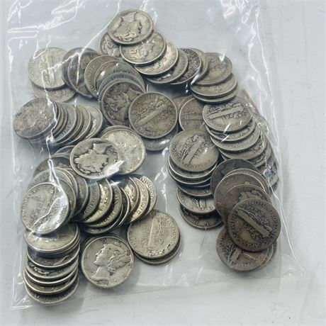 100 UNSEARCHED Mercury Dimes