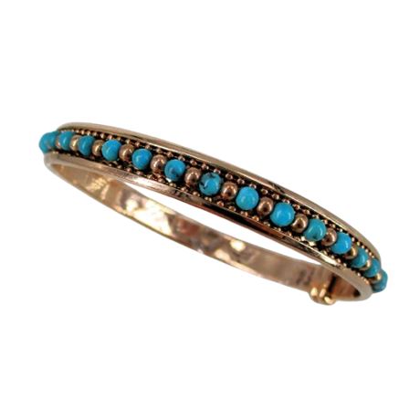 MILOR Italy Rose Bronze Bangle Bracelet with Small Turquoise Beads