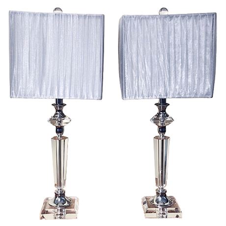 Pair Modern Crystal Bedside Table Lamps