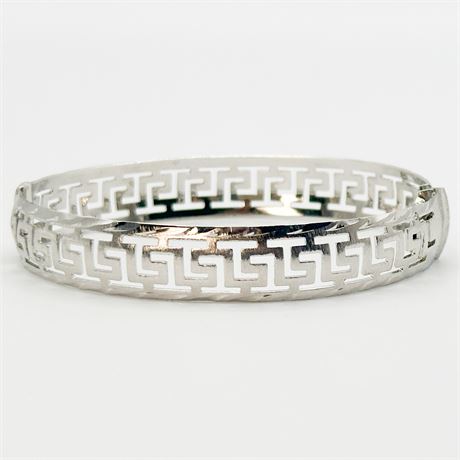Vintage Silver-Tone Greek Key Bangle Bracelet
