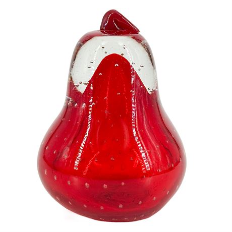 Vintage Hand-Blown Glass with Controlled Bubbles Pear Shaped Paperweight