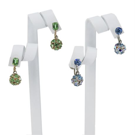 Two Pairs Vintage WEISS Rhinestone Ball Screwback Earrings