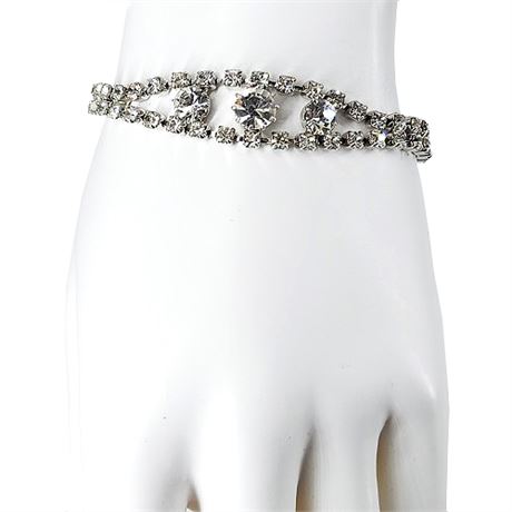 Vintage Silver Tone Rhinestone Bracelet