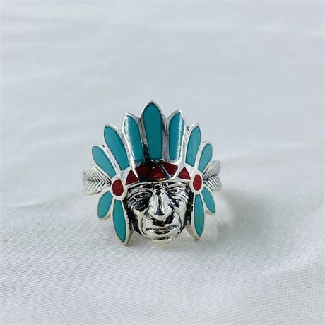 6.6g Navajo Chief Head Sterling Ring Size 12.5