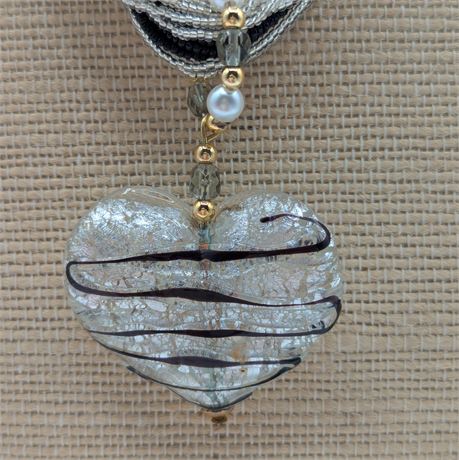 Beaded Necklace with Glass Heart Pendant