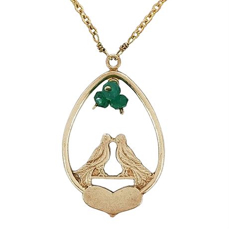 Vintage Gold Tone Love Birds Pendant Necklace