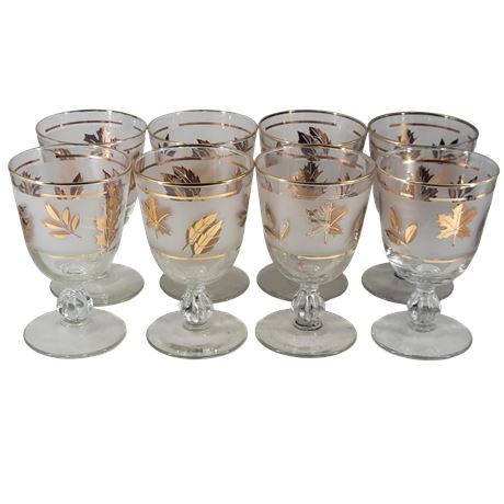 Libbey Frosted Glass Gold Leaf Footed Cordial Glasses - Set of 8