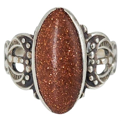 Vintage Sterling Silver Goldstone Ring, Sz 5.5