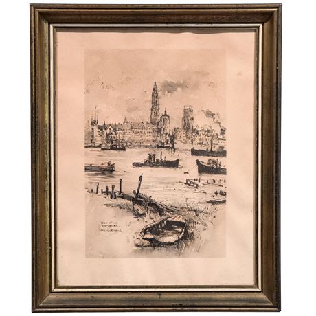 Vintage Framed Print "Gezicht Op Antwerpen" by Jan Korthals