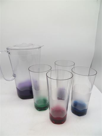 NEW VINTAG TUPPERWARE SHEERLY ELEGANT ILLUSIONS PITCHER & 4 TUMBLERS