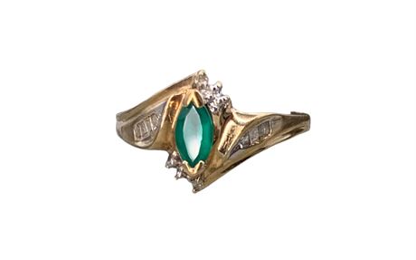 10k Y Gold, Emerald & Diamond Baguette Ring