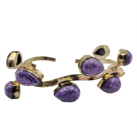 Gold Tone Purple Teardrop Charolite Bracelet