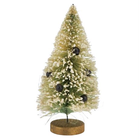 Vintage Flocked Bottle Brush Tree w/ Glass Ornaments