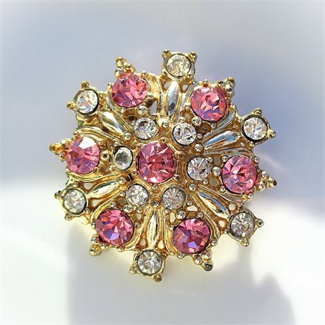 Crystal Pink Rhinestone SNOWFLAKE Brooch Pin
