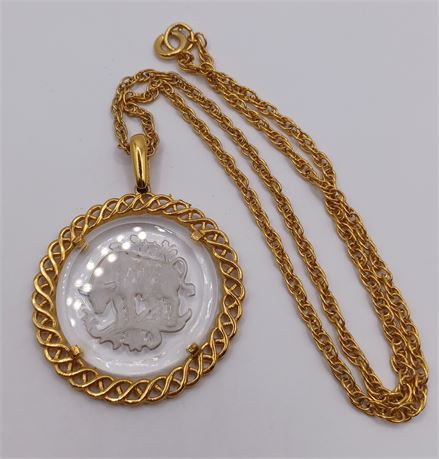 Crown Trifari Intaglio Glass Bull Necklace