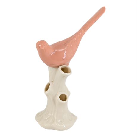 Figural Bud Vase Lenox Green Wreath Mark Pink Bird