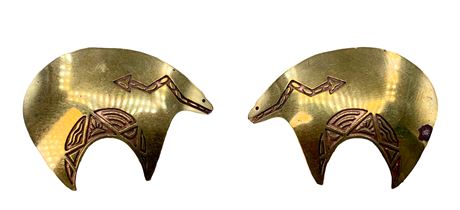 Brass Native American Tribal Bear Effigy Earrings