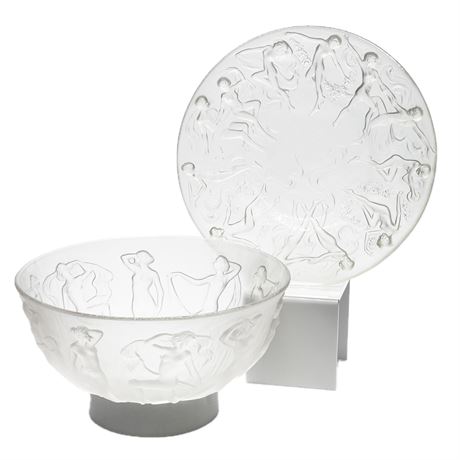 Phoenix Consolidated Glass "Martele" Nymph Pattern Bowl and Dish