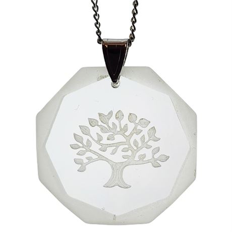 Vintage AVON Etched Glass Tree Pendant Necklace