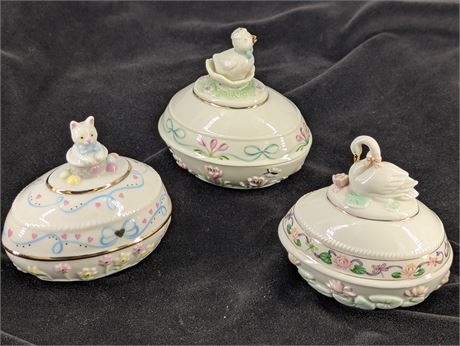 3 Lenox Springtime Easter Eggs Chick, Swan, Cat