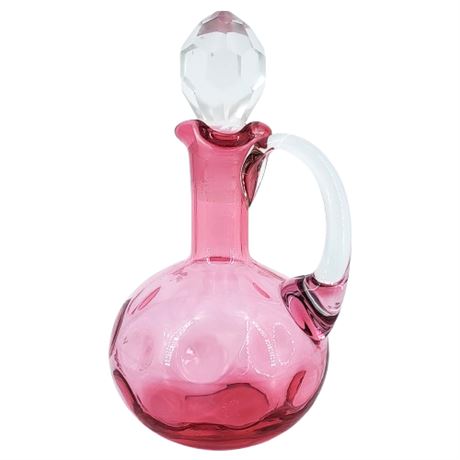Vintage Fenton Cranberry Glass Optic Coin Dot Cruet & Faceted Stopper